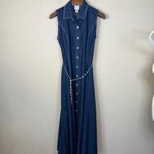 Carolina Blues NWT Vintage 90's Denim Sleeveless Button Down Dress Size 14
